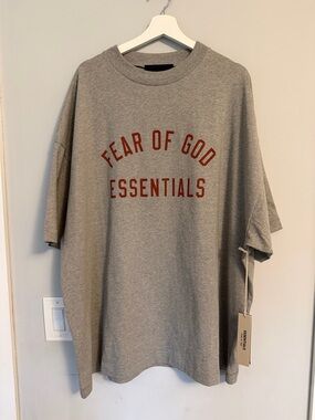Fear of God Essentials Gray tall Tee with Rust Logo